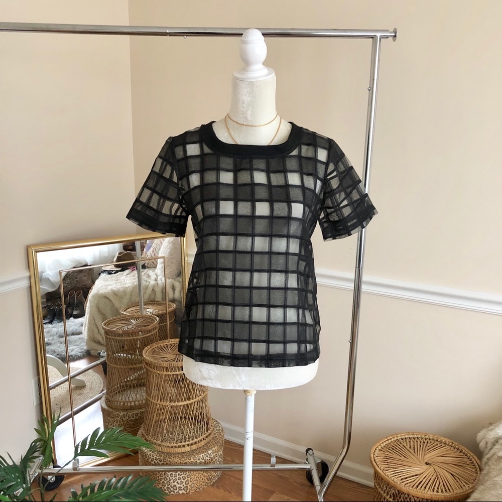 J.O.A. Black Sheer Grid Blouse